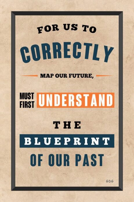 A poster with the words " map our future, must first understand the blueprint of our past ".