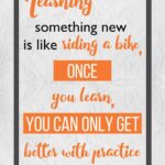 A quote about learning something new is written in orange.