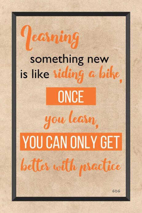 A quote about learning something new is written in orange.