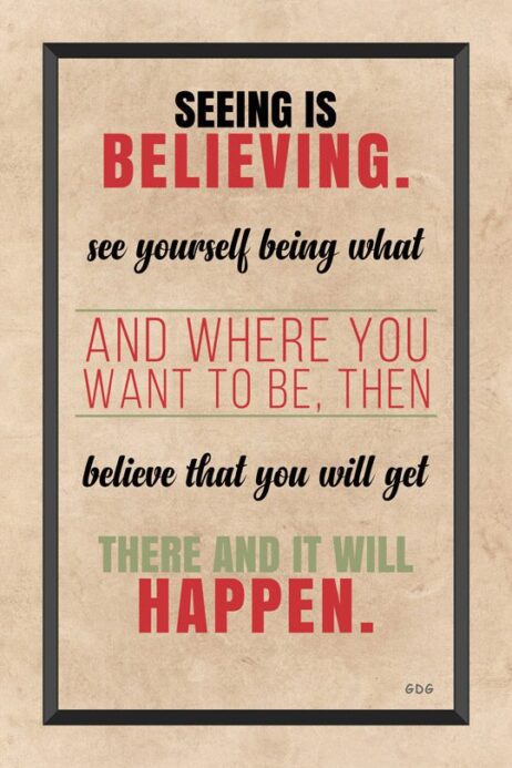 A poster with the words believe, believing and seeing.
