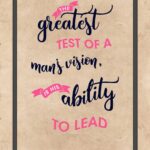 A quote about vision and leadership written in pink.