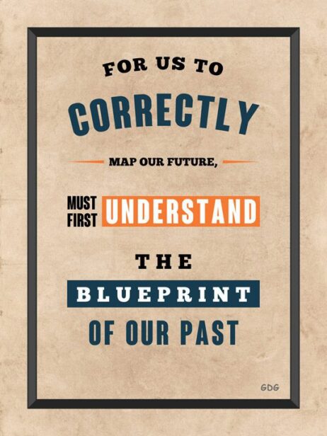 A poster with the words for us to correctly map our future, must first understand the blueprint of our past.