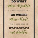 A quote is written in green ink on a brown background.