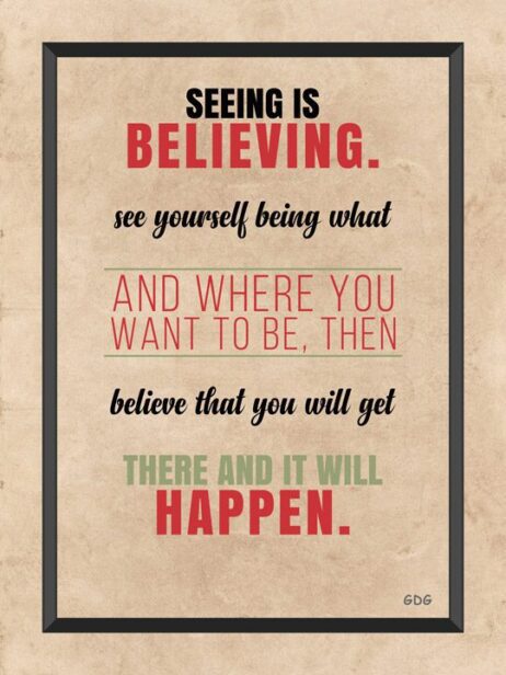 A poster with the words seeing is believing.