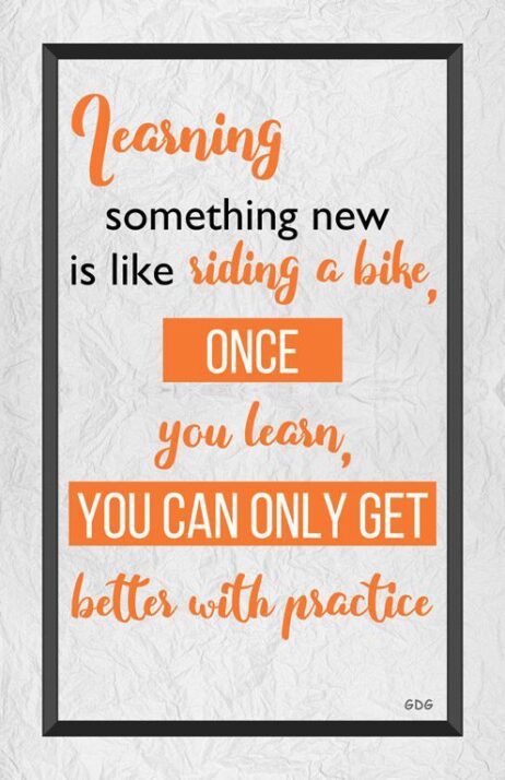 A quote about learning something new is written in orange.