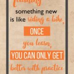 A quote about learning something new is written in orange.